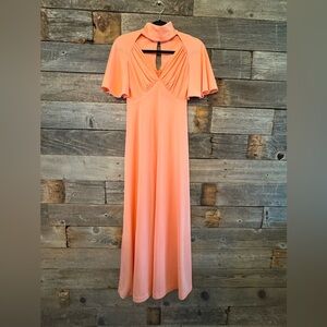 Vintage 60s 70s Peach dream flutter sleeve goddess maxi dress